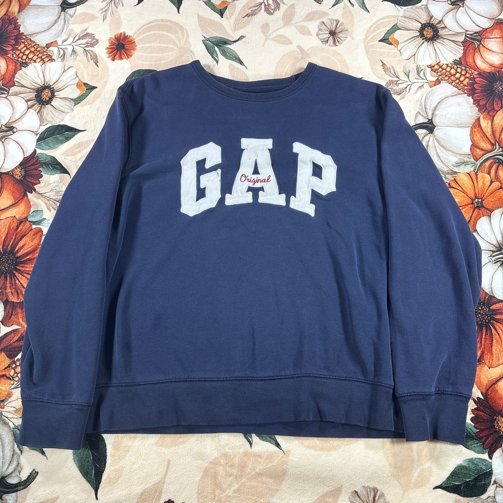 Y2K Gap Mens Original Spellout Logo Crewneck Sweatshirt Navy Blue Large